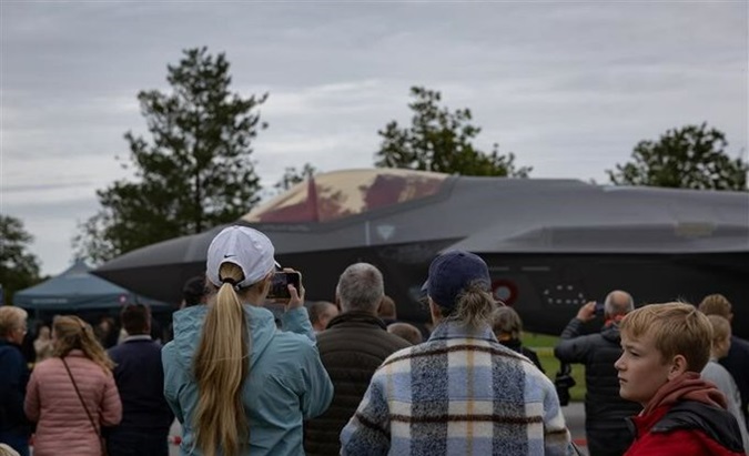 A F-35 Lightning II aircraft at the Skrydstrup Air Base, Denmark, Oct. 2023.