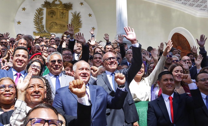 Jorge Rodriguez amid members of the Venezuelan National Assembly, Jan. 5, 2024.