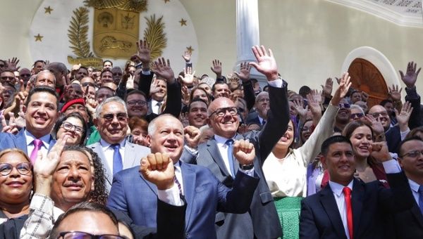 Jorge Rodriguez amid members of the Venezuelan National Assembly, Jan. 5, 2024.