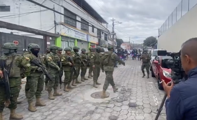 Ecuadorian security forces outside The Inca prison in Quito, Jan. 8, 2024.