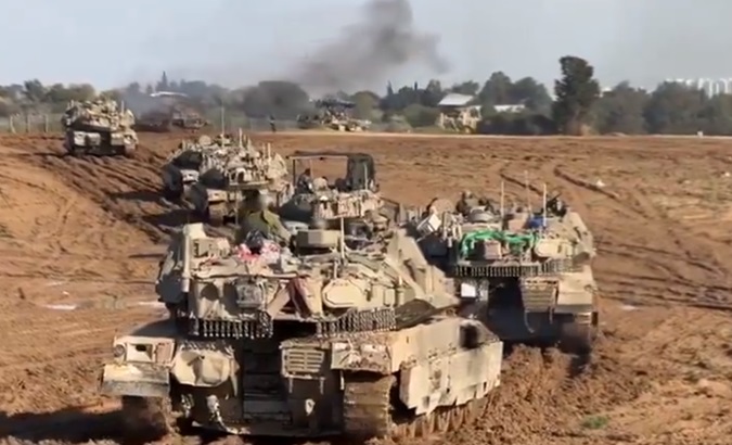 Israeli tanks in Gaza, Jan. 2024.