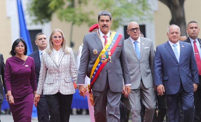 Venezuelan President Nicolas Maduro (C) entering the National Assembly, Jan. 15, 2024.