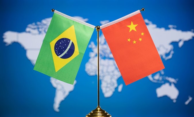 Flags of Brazil and China.