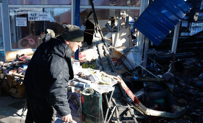 A scene after an artillery strike in Donetsk, Jan. 21, 2024.