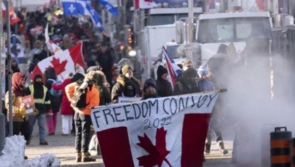 Canadians protesting near Parliament Hill in Ottawa, 2022.
