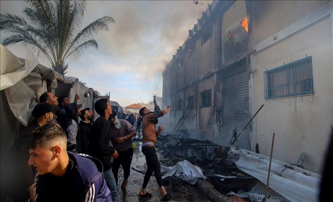 Israeli occupation forces attack an UNRWA training center in the southern Gaza Strip. Jan. 24, 2024.