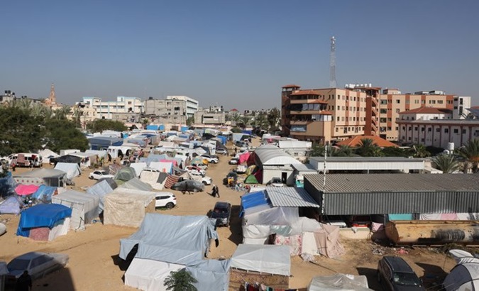 Displaced Palestinians camp around Nasser Hospital, Feb. 14, 2024.
