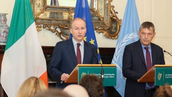 Irish Deputy PM Micheál Martin (L) & Philippe Lazzarini (R), Feb. 15, 2024.