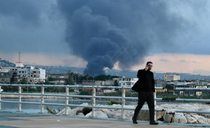 Smoke rises after Israeli airstrike in Ghazieh, Lebanon, on Feb. 19, 2024.