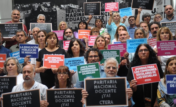 Argentine teachers protesting, Feb. 22, 2024.