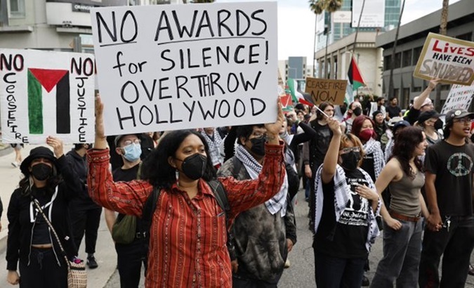 Pro-Palestine demonstration on Sunset Boulevard, Hollywood, U.S., March 10, 2024.