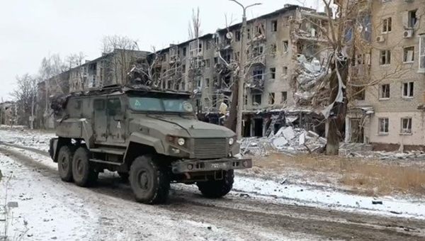 A Russian armored vehicle in Avdiivka, Feb. 20, 2024.