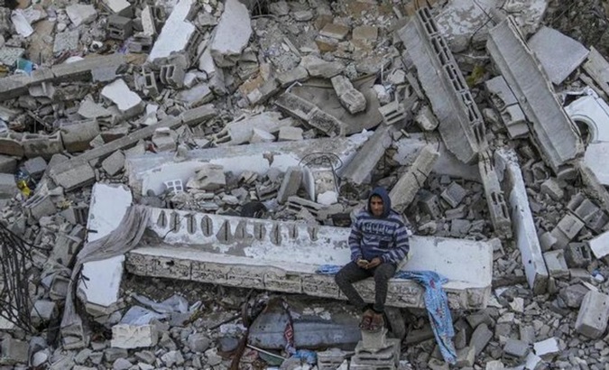 Destruction caused by Israeli bombings in Gaza, 2024.