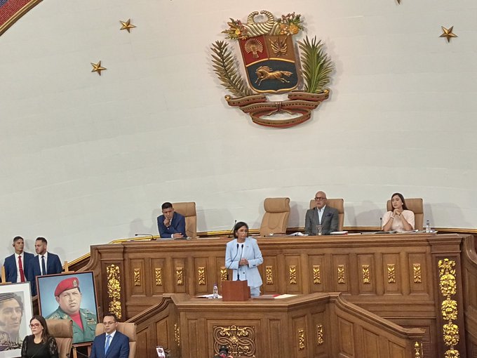 Vice President of the Bolivarian Republic of Venezuela, Delcy Rodríguez, presenting the draft aw against Fascism, Neofascism and Similar Expressions, April 2, 2024