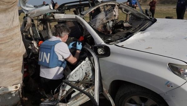 WCK car bombed by Israeli forces in Gaza, April 3, 2024.