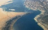Satellite view of the Strait of Hormuz.
