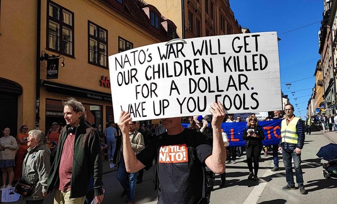 Protest agains NATO in Stockholm, Sweden, April 22, 2023.