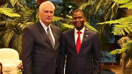 (Right) President Miguel Díaz-Canel Bermúdez and Dickon Mitchell, the Grenadian PM.