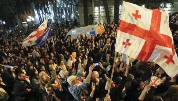 Protests in front of Parliament Building in Tbilisi, April 16, 2024