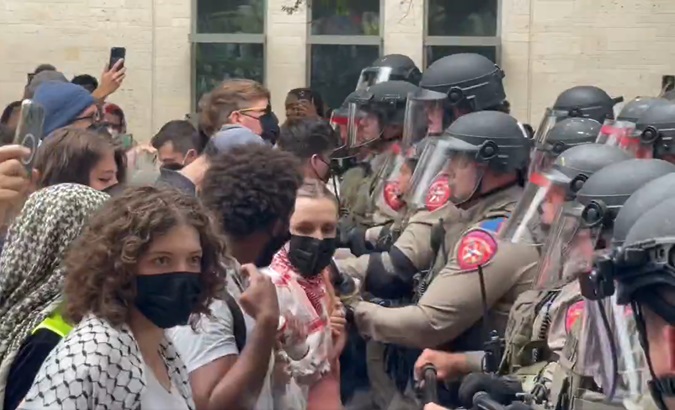 Militarized state troopers at the University of Texas, Austin, U.S., April 24, 2024.