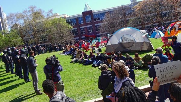 Pro Palestine students camp in Boston's Northeastern University, Massachusetts.
