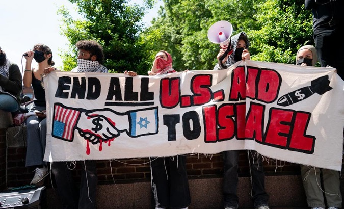 A pro-Palestinian demonstration at George Washington University, U.S., April 26, 2024.