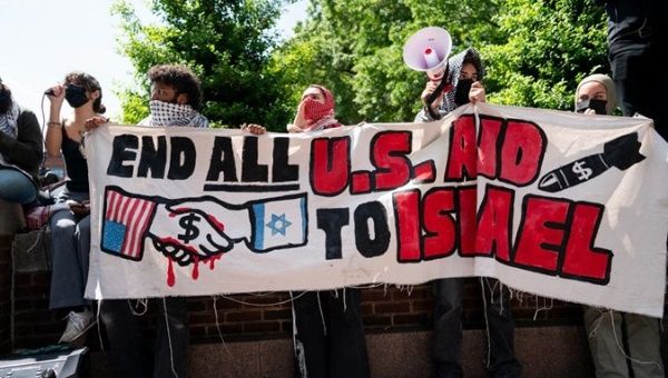 A pro-Palestinian demonstration at George Washington University, U.S., April 26, 2024.