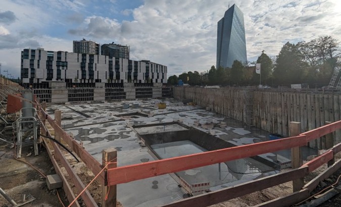 A construction near the European Central Bank, Frankfurt, Germany, 2024.