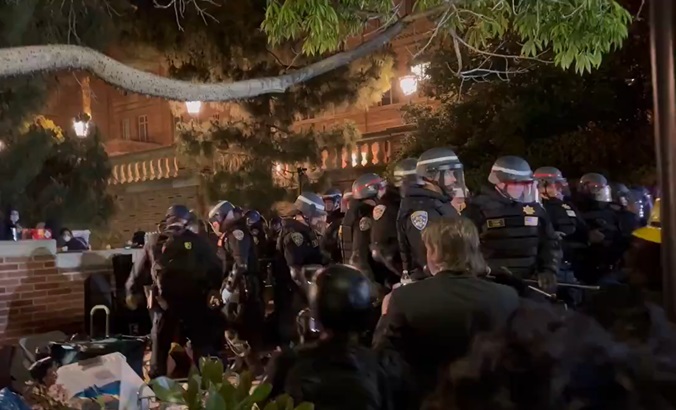 Police remove protestors’ supplies at UCLA, California, U.S., May 2, 2024