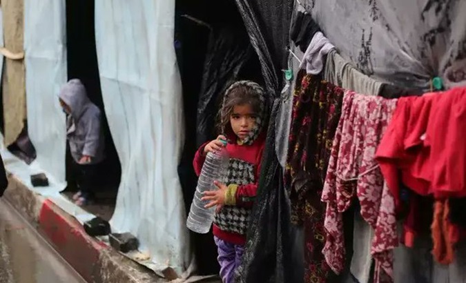 Palestinian refugees in makeshift tents in Rafah, Gaza, May 2024.