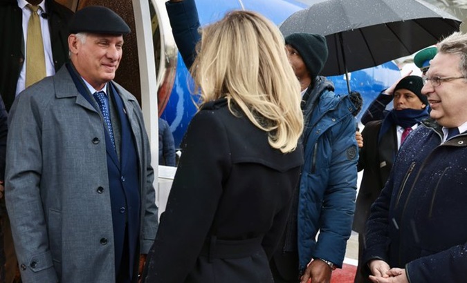 Cuban President Miguel Diaz-Canel (L) in Moscow, Russia, May 7, 2024.