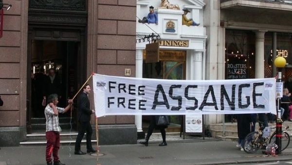 Demonstration in solidarity with Julian Assange in London, UK, 2024.