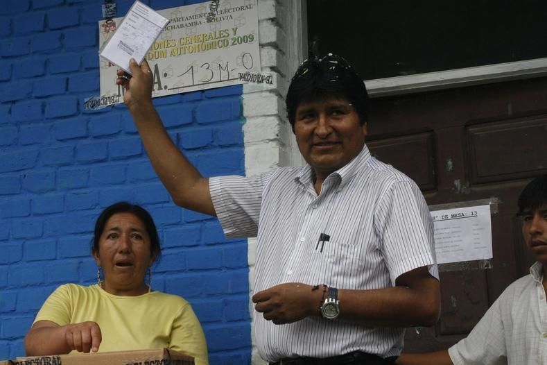 Evo Morales votes in in Villa 14 de Septiembre, Cochabamba.