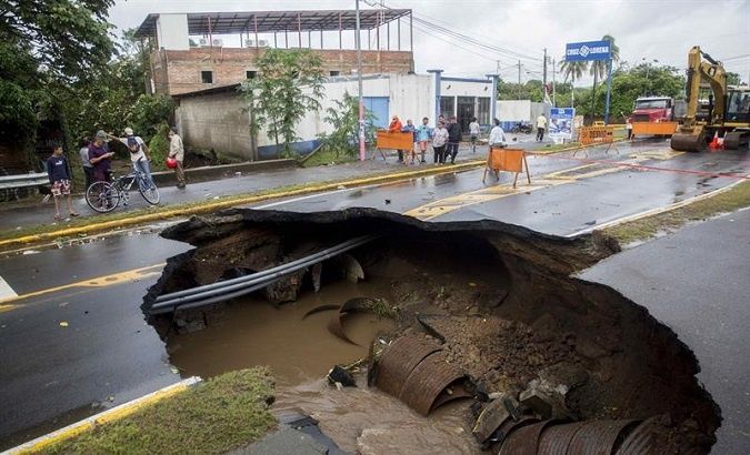 Storm damage on road in Rivas, Nicaragua