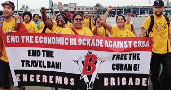 Venceremos Brigadistas in the U.S. Call for an End to the U.S. Blockade Against Cuba.